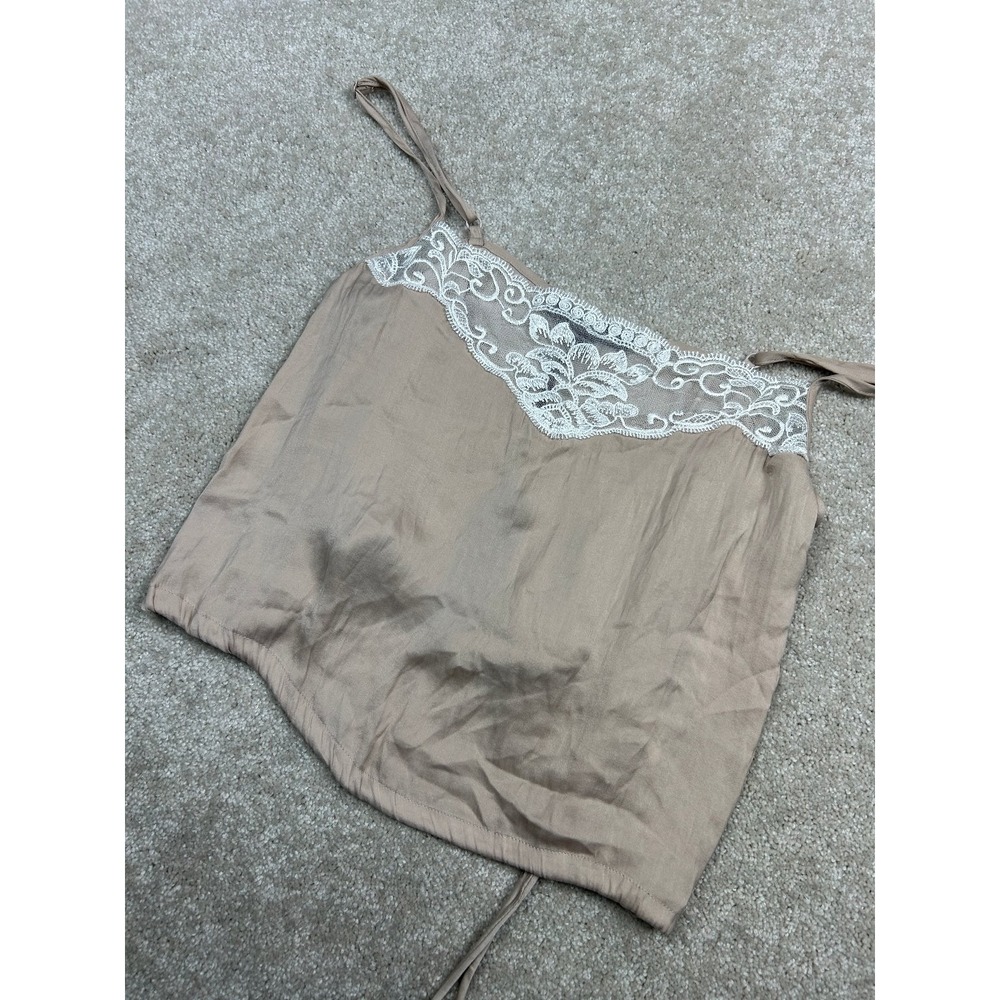 Honey Punch Women's Taupe S Cami Top White Lace Adjustable Straps Drawstring